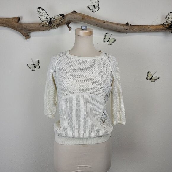 Anthropology knitted and knotted white sweater - Picture 1 of 8
